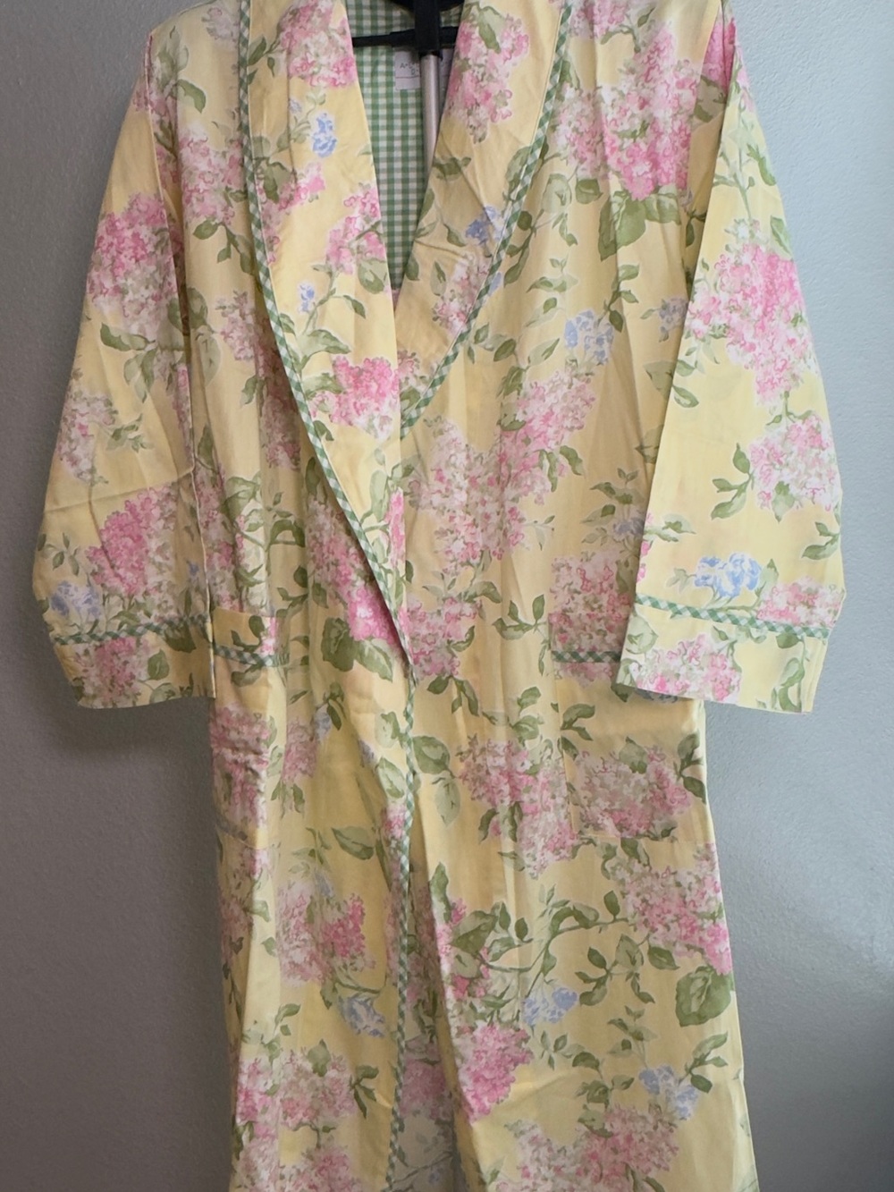Yellow and Pink Floral 100%Cotton Robe with Hydrangea Print